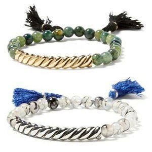 Banana republic Blue and grey Silver Twisted Tassel Bracelet Set of 2 NWT 90